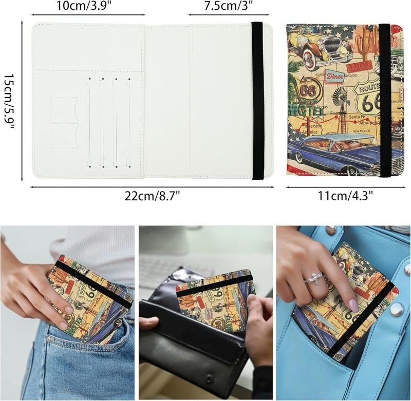 bassyil Passport Holder for Women and Men PU Leather Passport Cover for Travel (American Vintage Route 66) - Image 5
